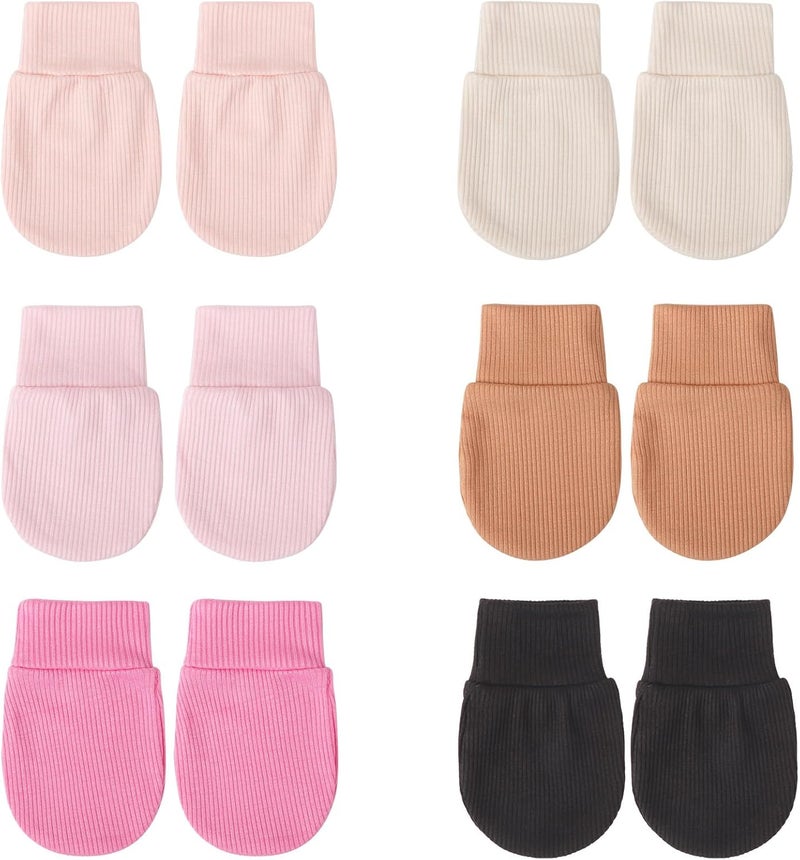 DRESHOW BQUBO 6 Pairs Newborn Baby Boys Girls Mittens 0-6 Months Unisex-Baby Infant Mittens Elastic No Scratch Wrist Gloves - Image 1